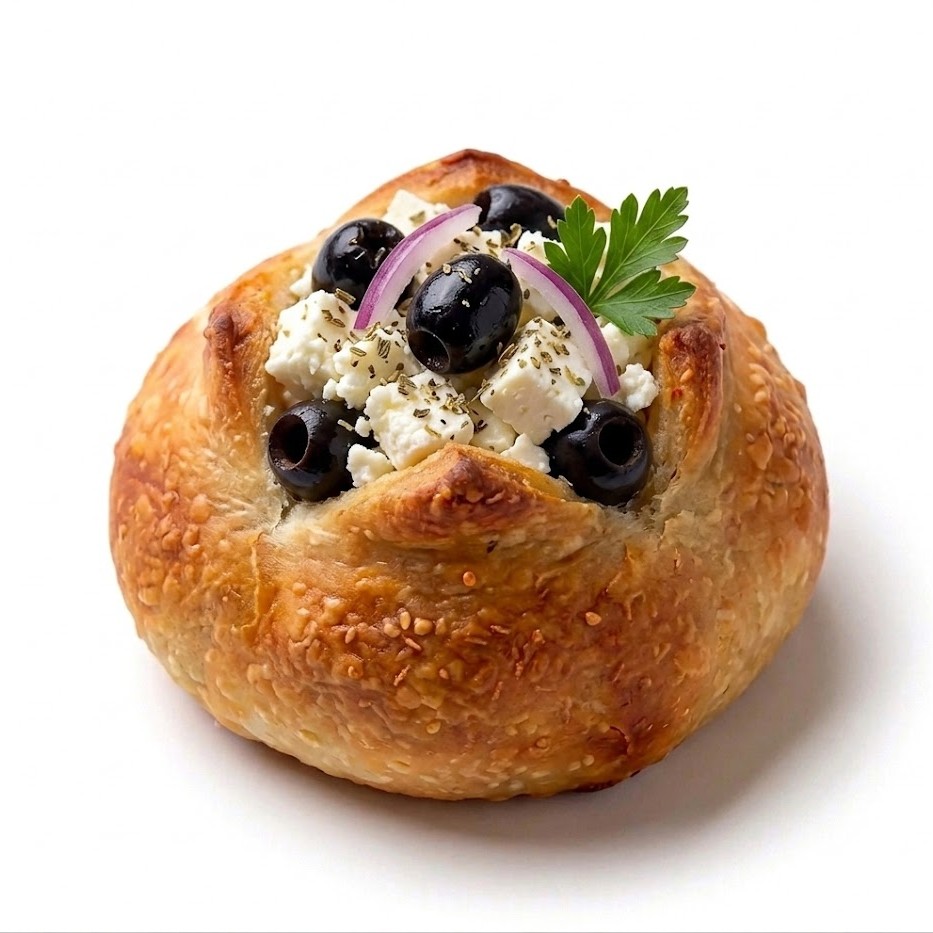 Pizzabrötchen mit Hirtenkäse und Oliven